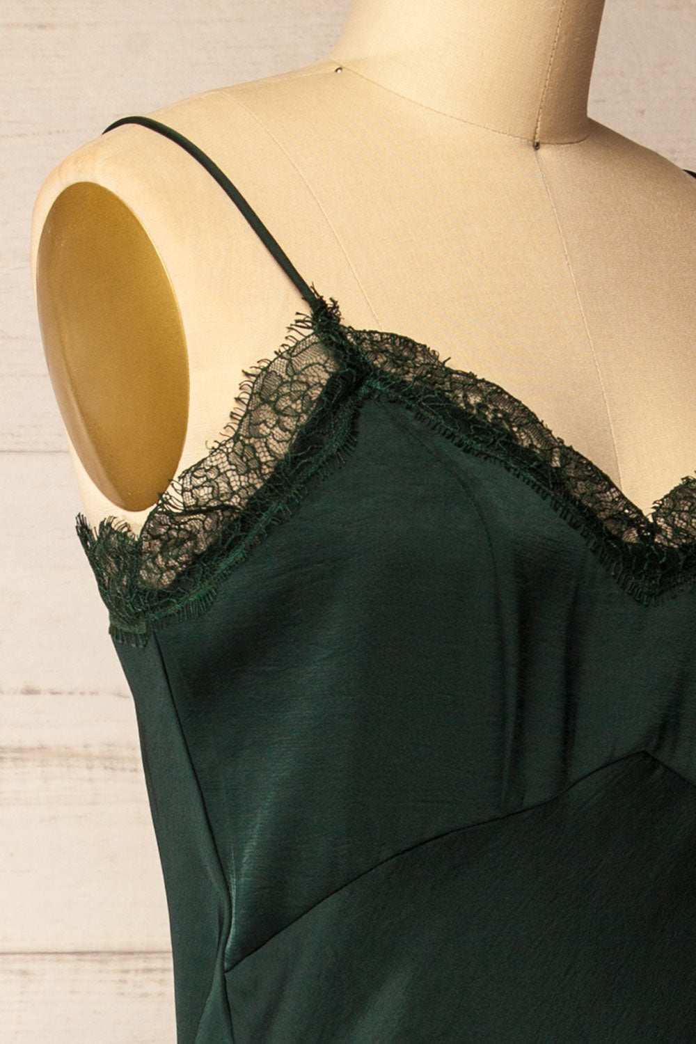 Zephara Green Satin Dress with Lace | La petite garçonne side