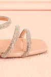 Zephra Beige Strappy Sandals w/ Crystals | Boutique 1861 side front close-up