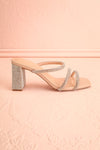 Zephra Beige Strappy Sandals w/ Crystals | Boutique 1861 side view