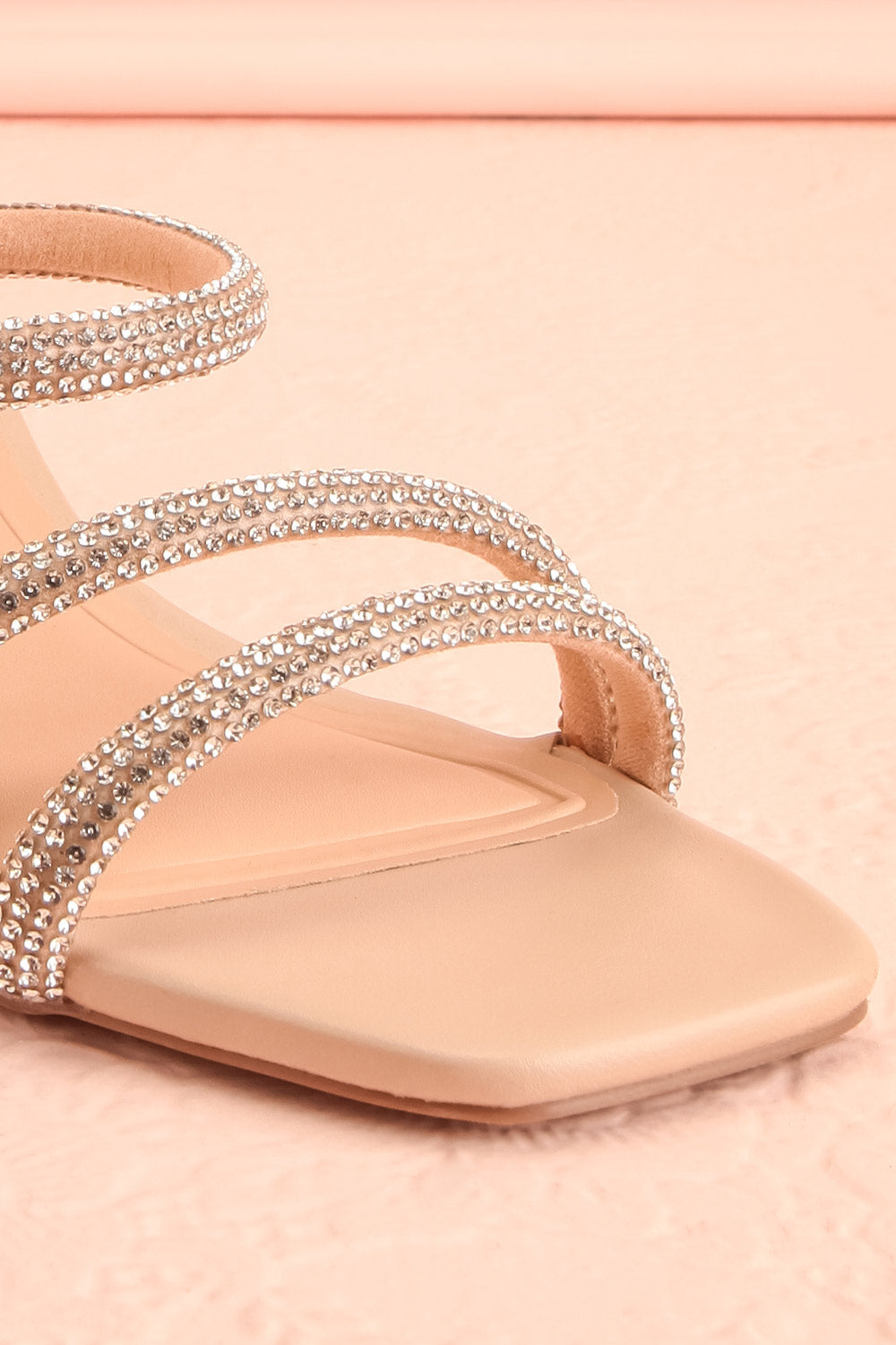 Zephra Beige Strappy Sandals w/ Crystals | Boutique 1861 front close-up