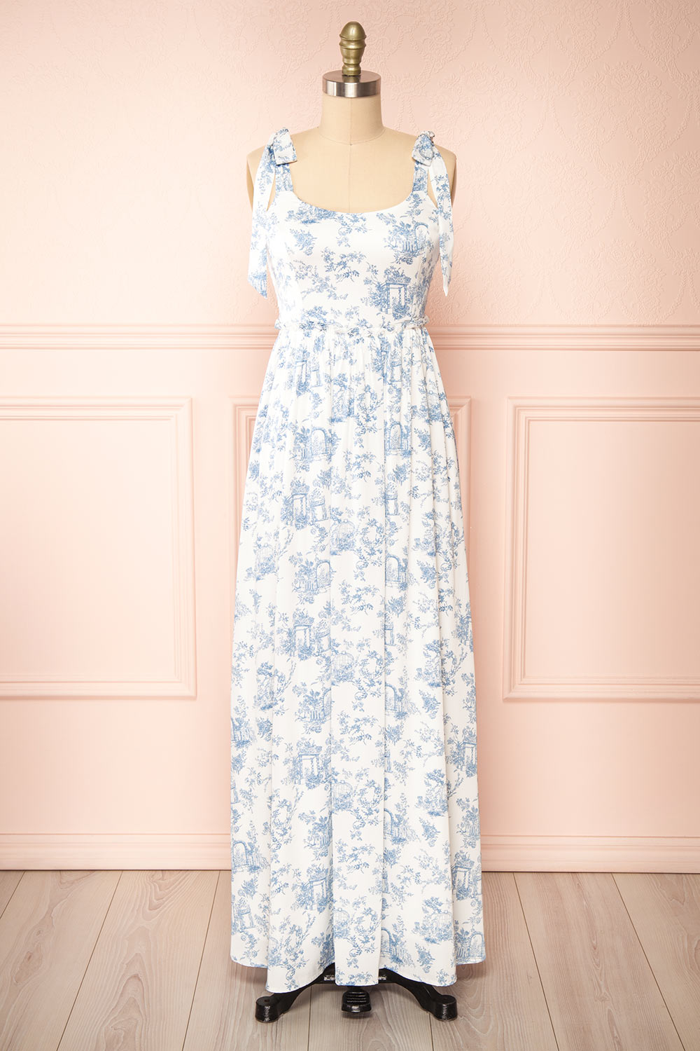 Zephyra Maxi White & Blue Patterned Dress | Boutique 1861 front view