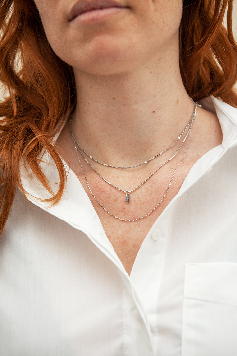 Zidia Gold Minimalist Multi-Row Necklace | La petite garçonne model silver