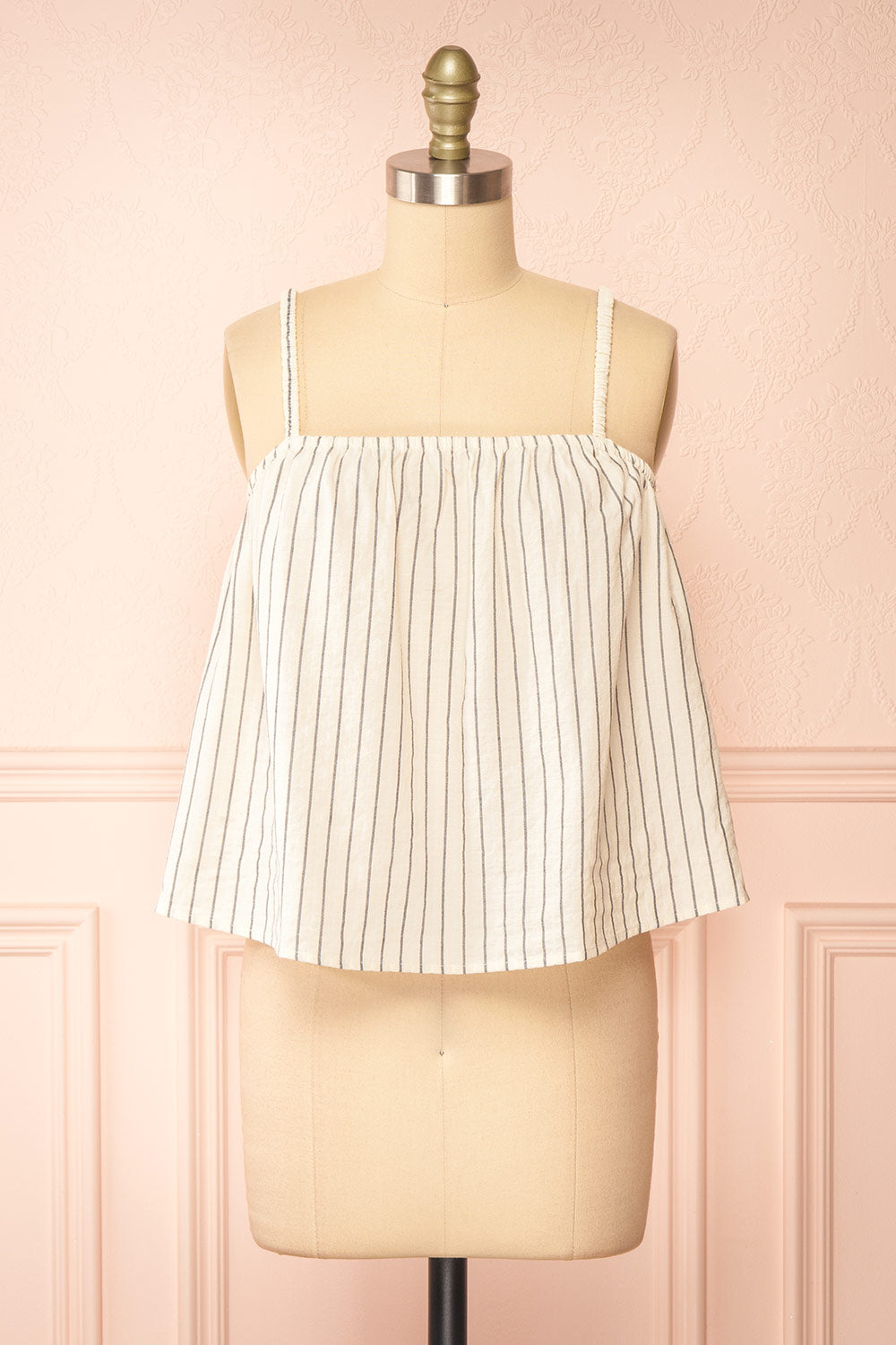 Zillah Ivory Striped Loose Tank Top | Boutique 1861 front view