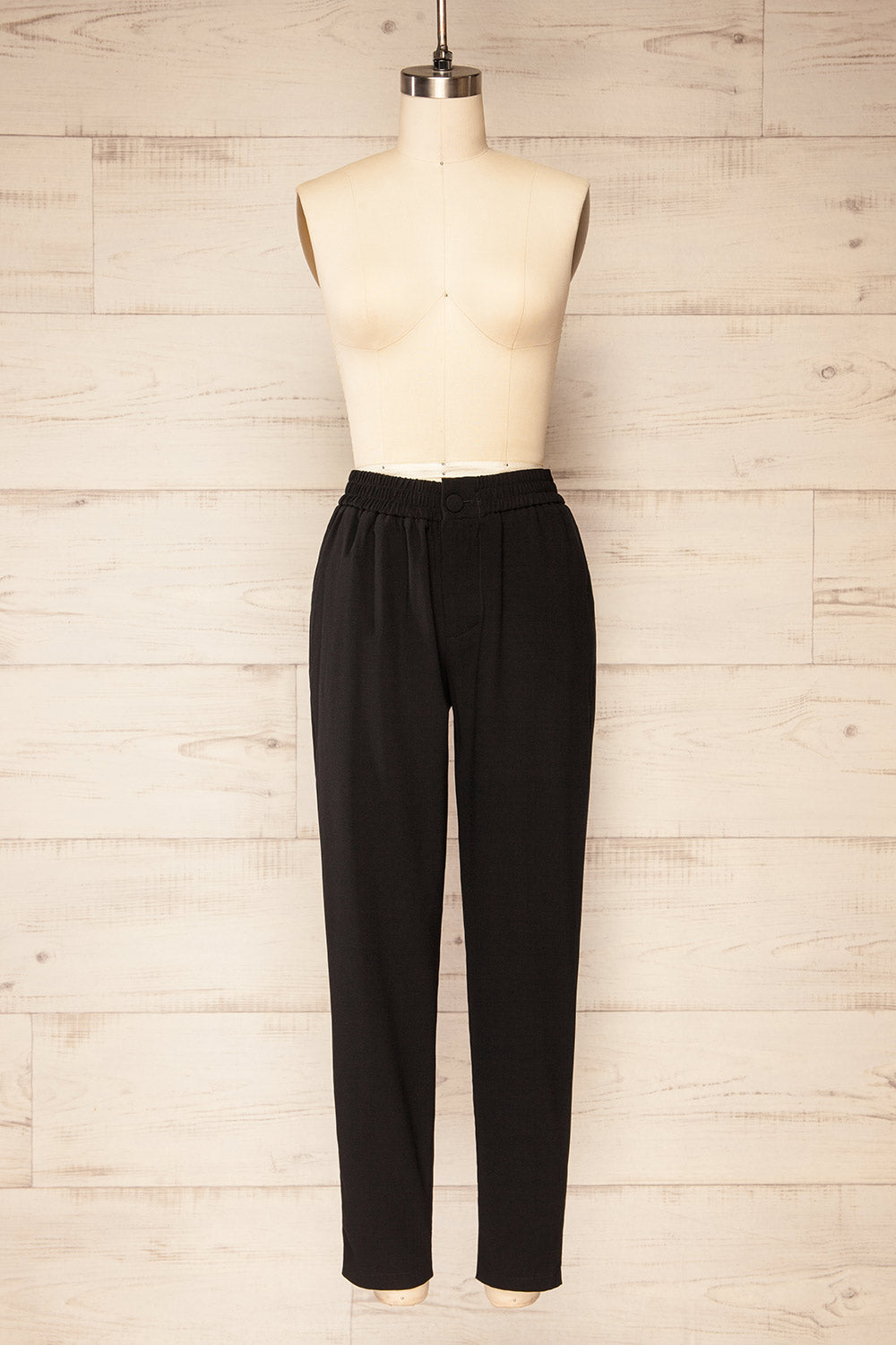 Zolani Black High-Waisted Pants w/ Elastic Waist | La petite garçonne front view