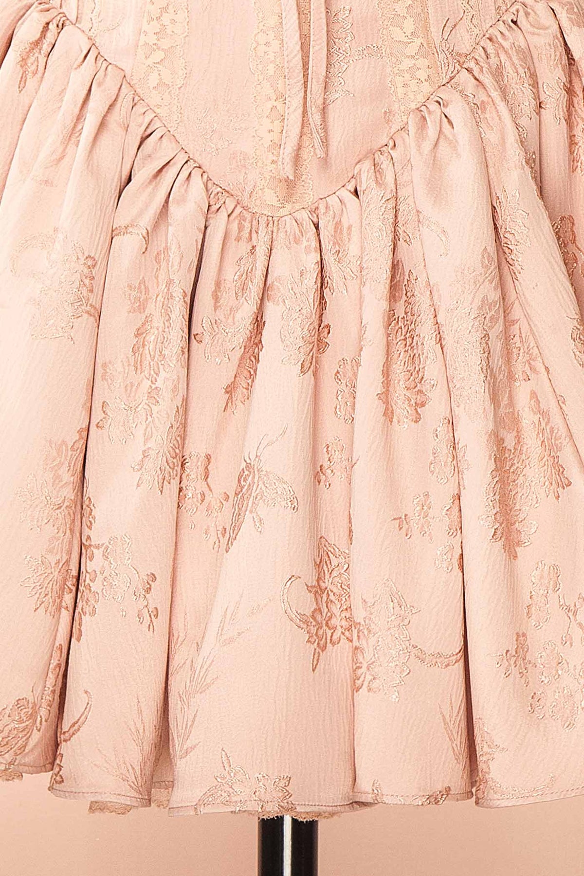 fabric view of Zolda Pink Short Jacquard Corset Dress with Back Bow at Boutique 1861