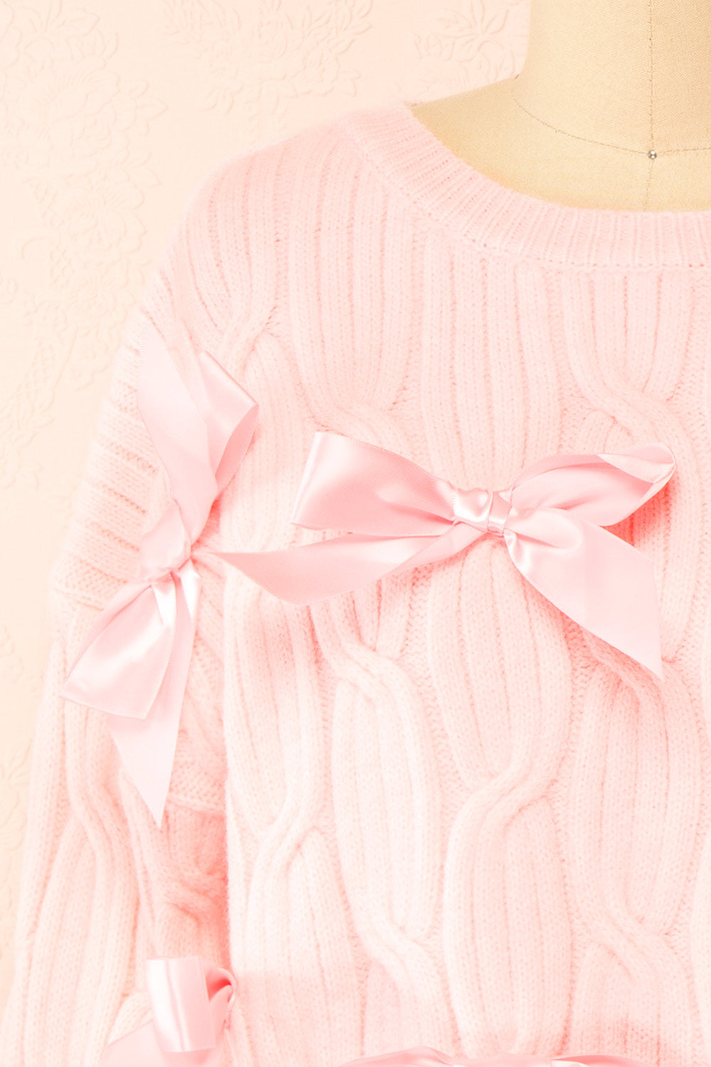 Zorane Pink Knit Sweater w/ Satin Bows | Boutique 1861 front