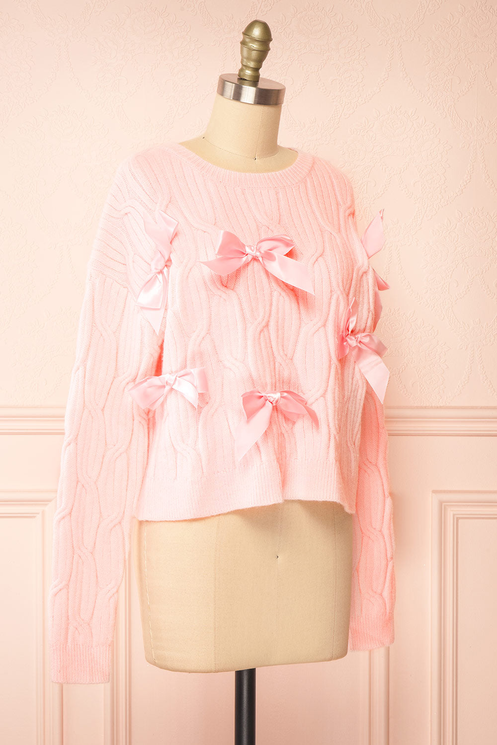 Zorane Pink Knit Sweater w/ Satin Bows | Boutique 1861 side view 