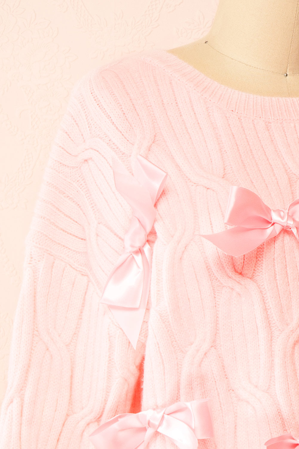 Zorane Pink Knit Sweater w/ Satin Bows | Boutique 1861 side