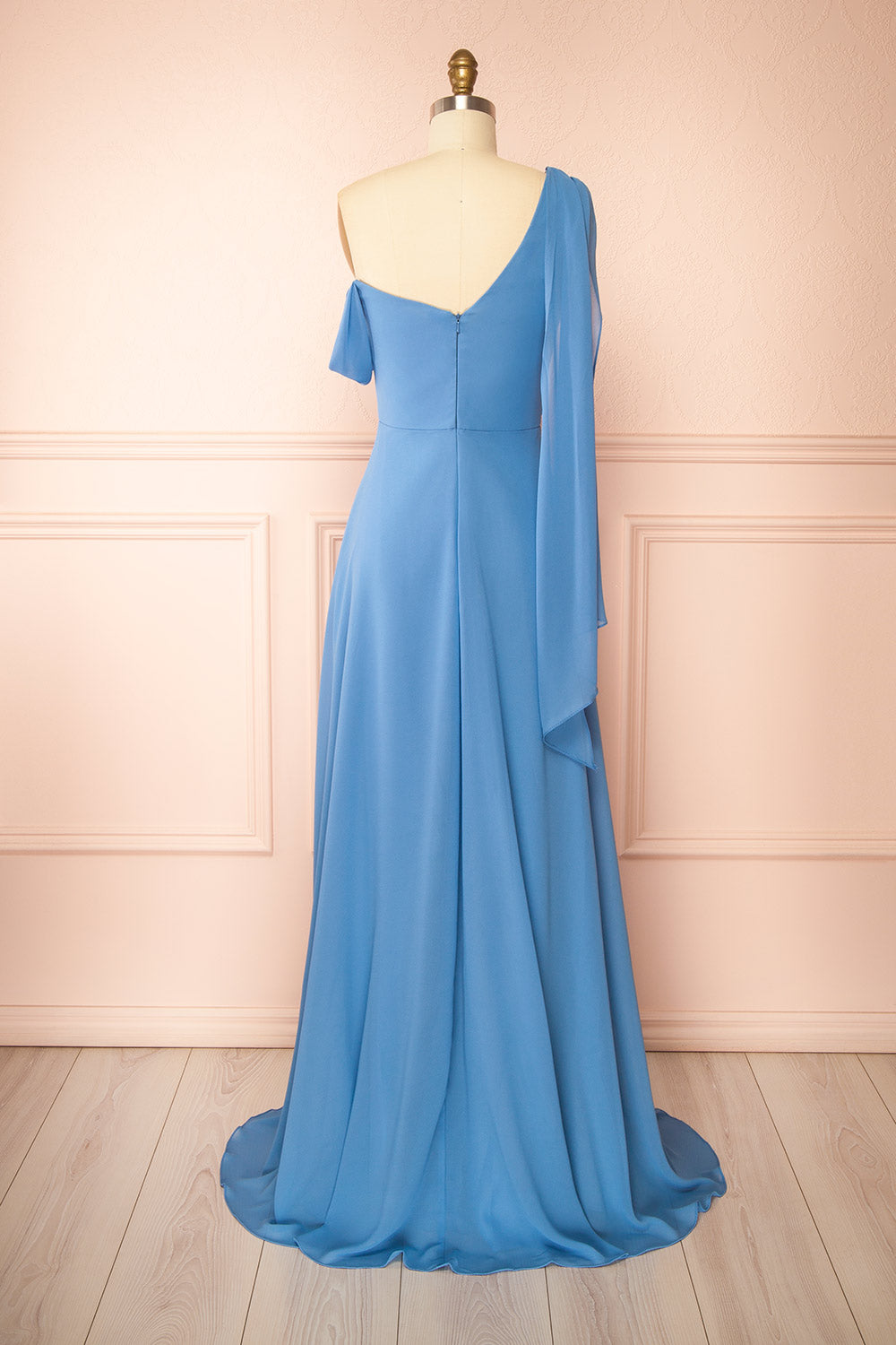 Zorua Blue | One-Shoulder Maxi Dress with Cape Sleeve