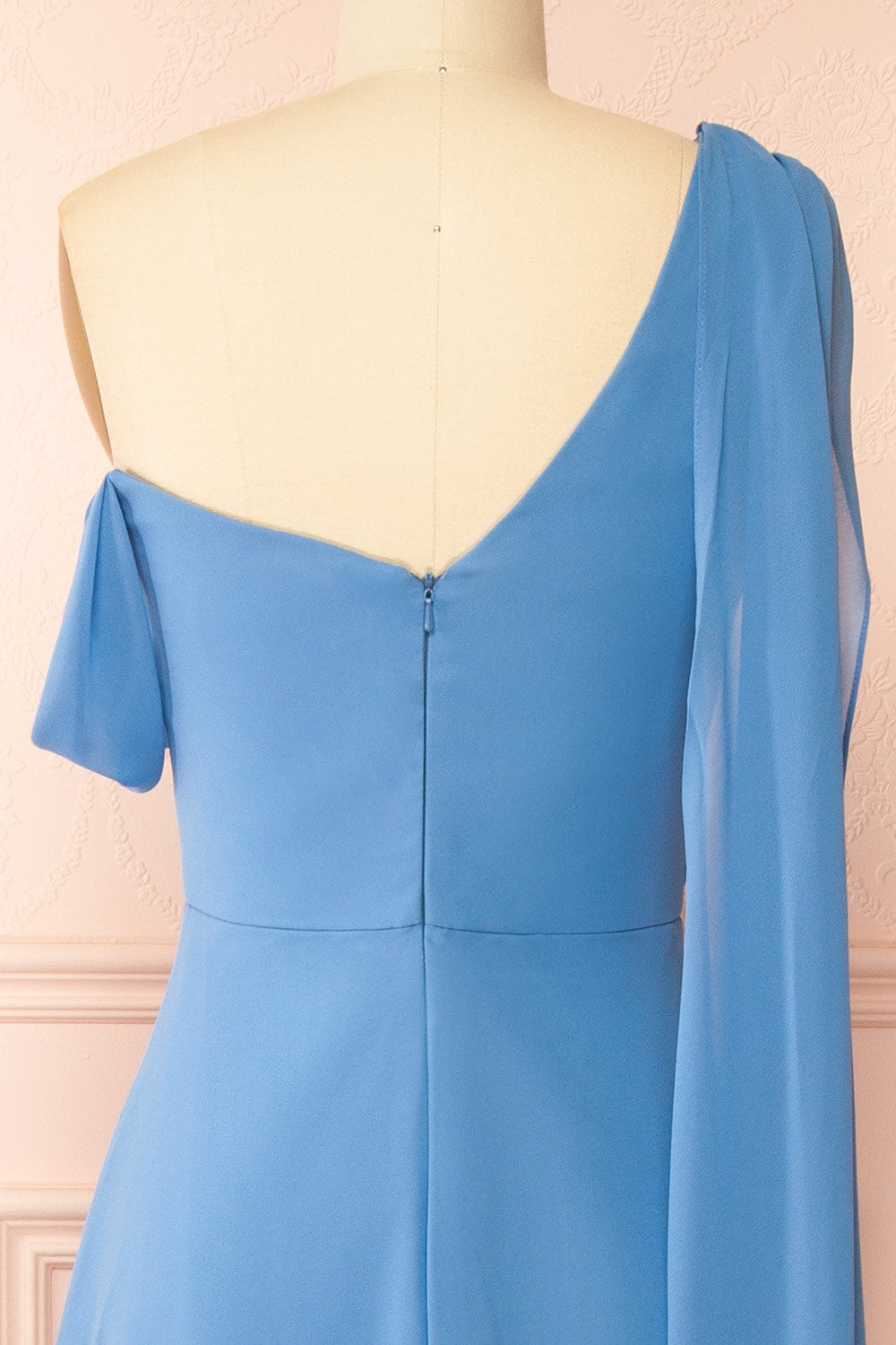 Zorua Blue | One-Shoulder Maxi Dress with Cape Sleeve