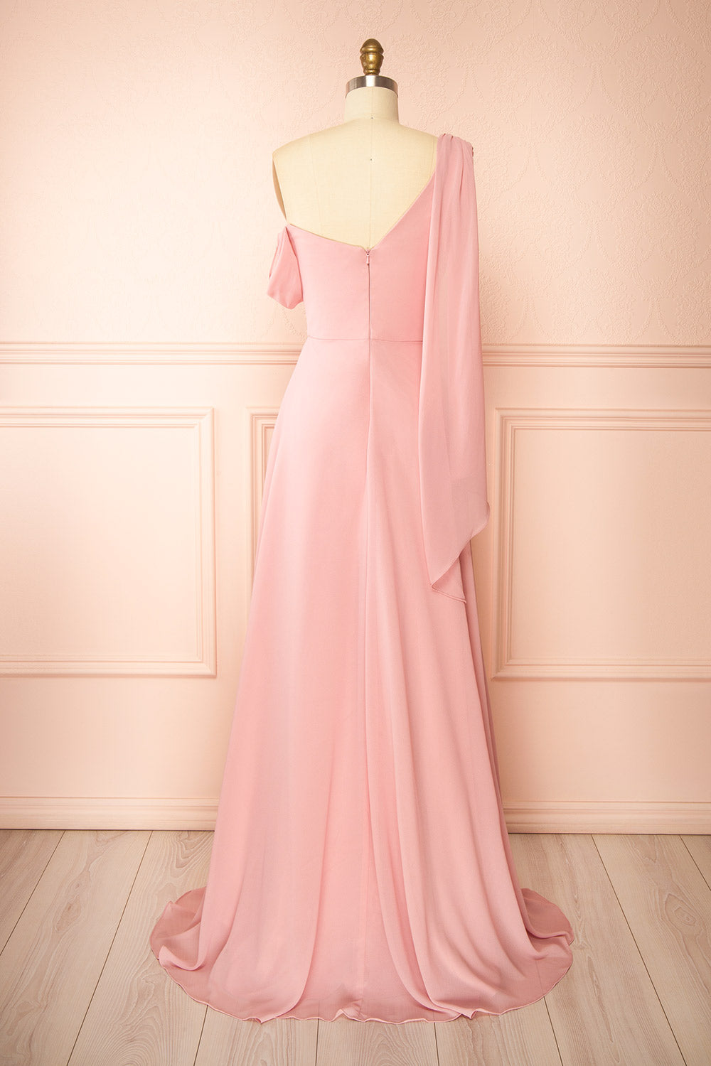 Zorua Pink One-Shoulder Maxi Dress with Cape Sleeve | Boutique 1861