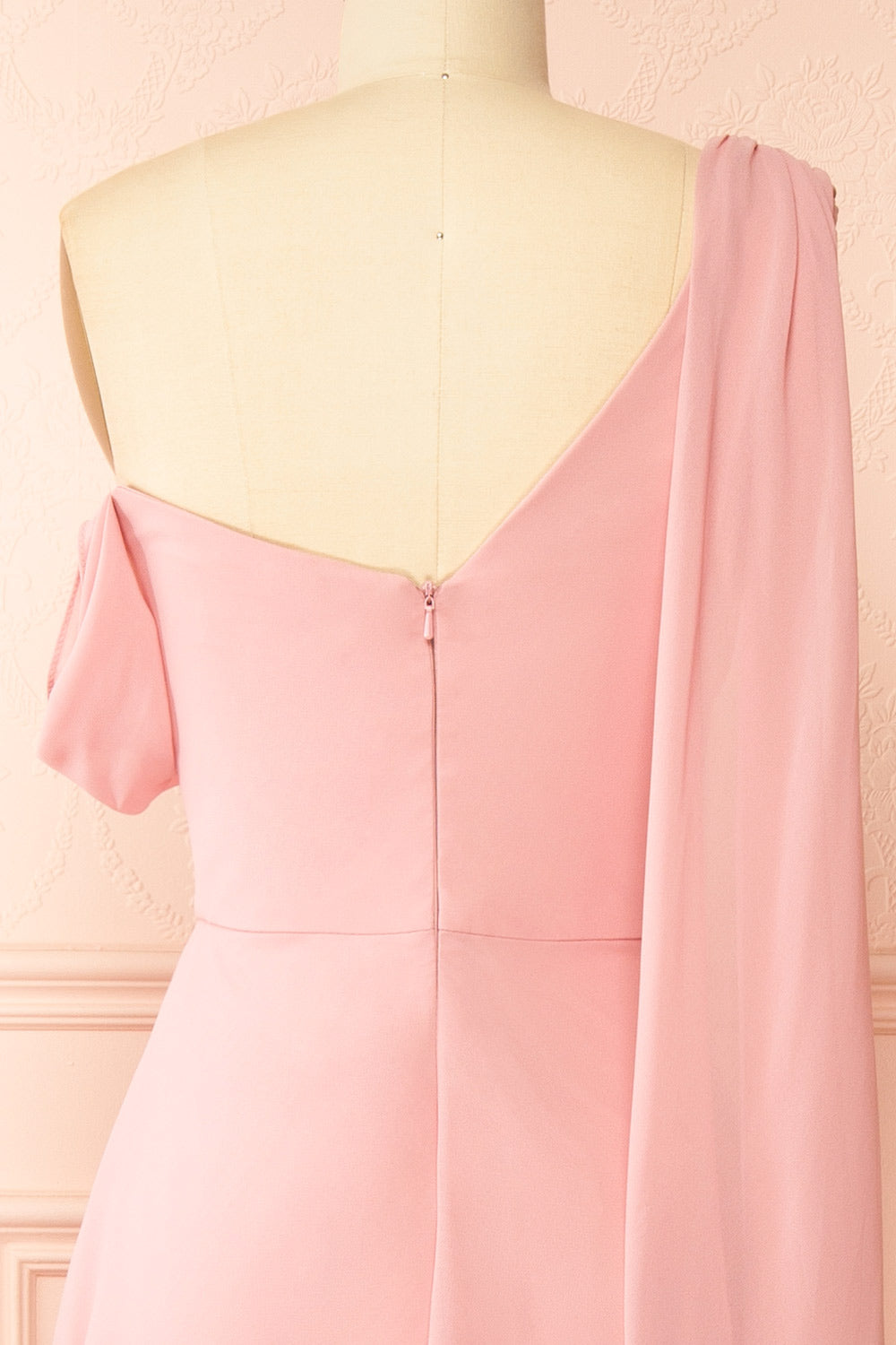 Zorua Pink | One-Shoulder Maxi Dress with Cape Sleeve