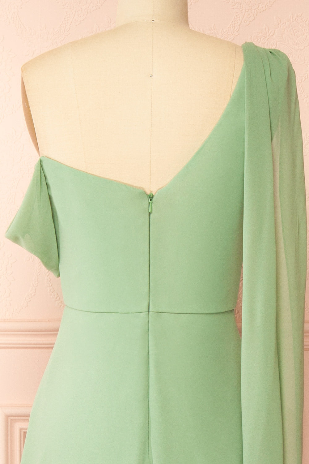 Zorua Sage | One-Shoulder Maxi Dress with Cape Sleeve