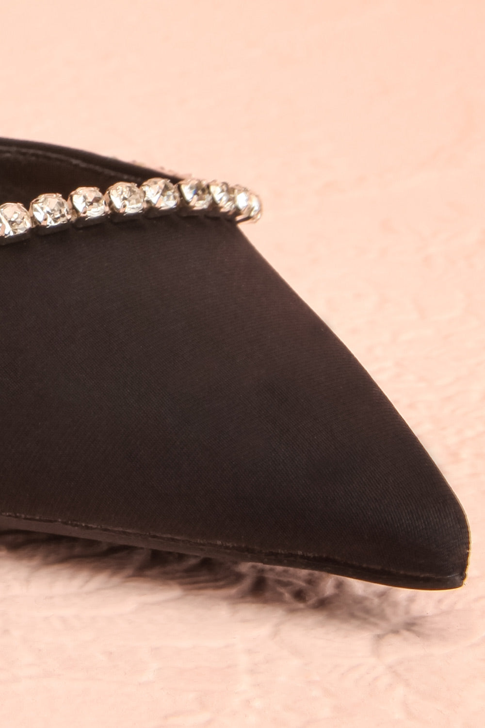 Zulana Black Pointed Toe Heels w/ Crystals | Boutique 1861 front close-up