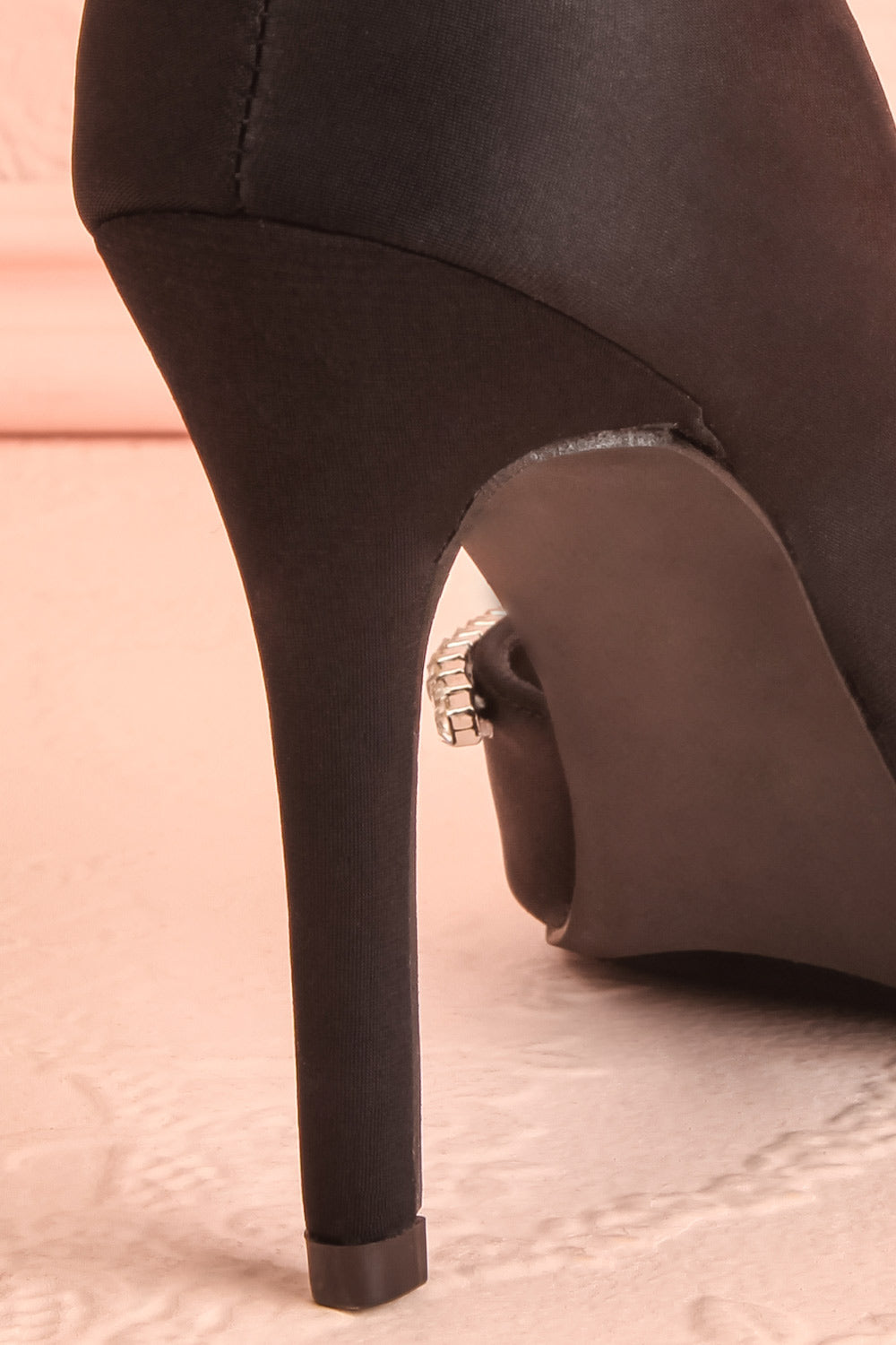 Zulana Black Pointed Toe Heels w/ Crystals | Boutique 1861 back close-up