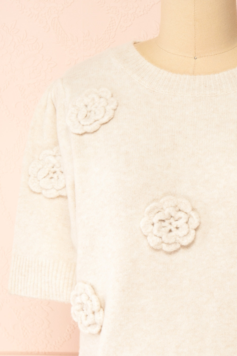 Zuniki Ivory Knit Top w/ Crochet Flowers | Boutique 1861  front