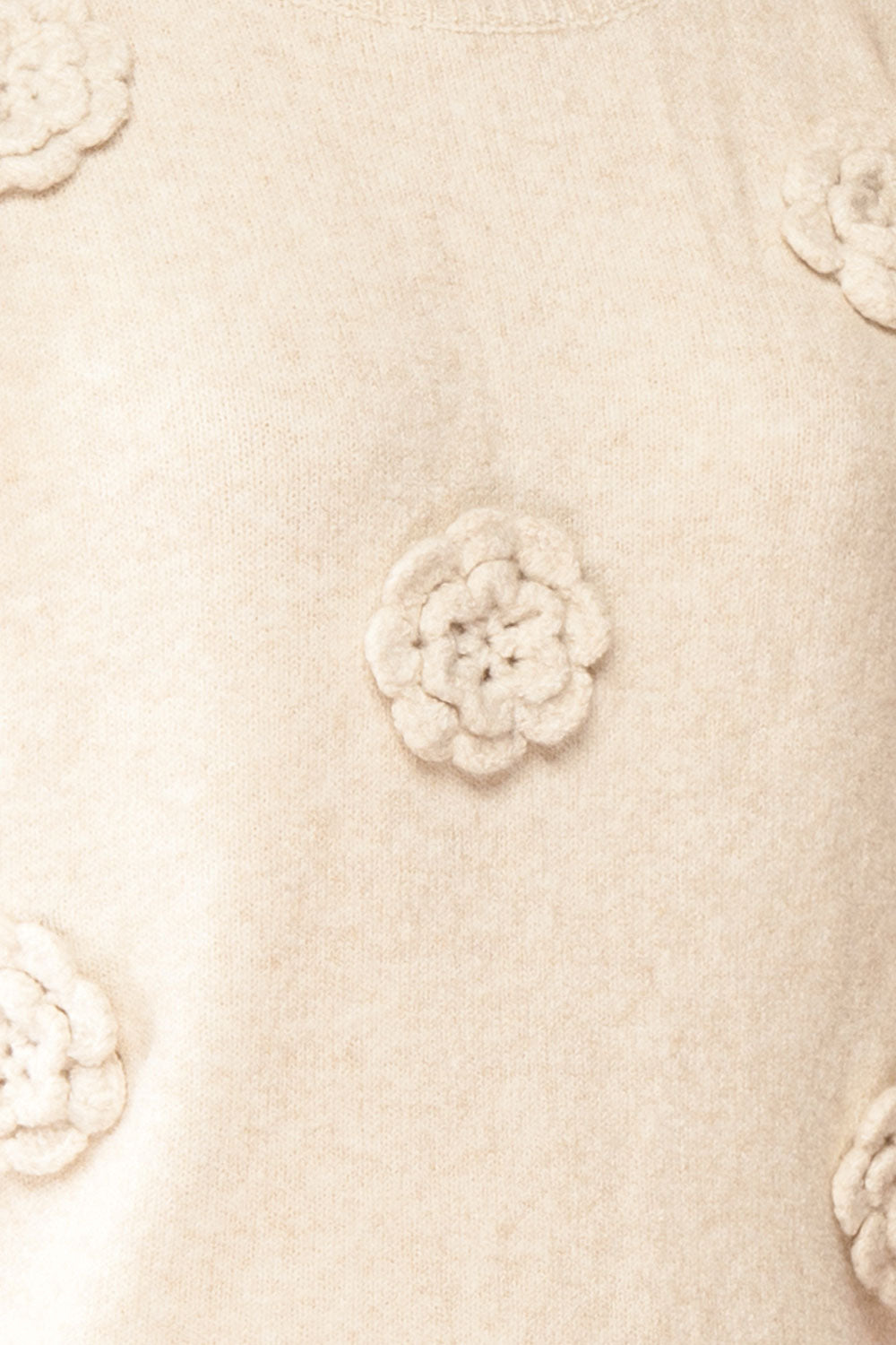 Zuniki Ivory Knit Top w/ Crochet Flowers | Boutique 1861  fabric 