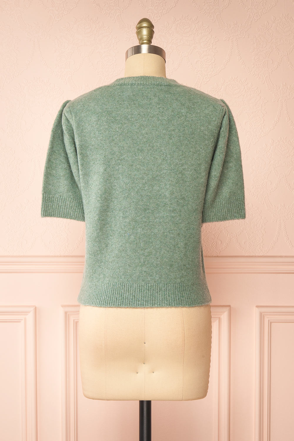 Zuniki Sage Knit Top w/ Crochet Flowers | Boutique 1861 back view