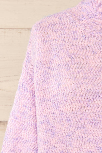 Zurich Pink & Blue Knit Turtleneck Sweater | La petite garçonne front close-up