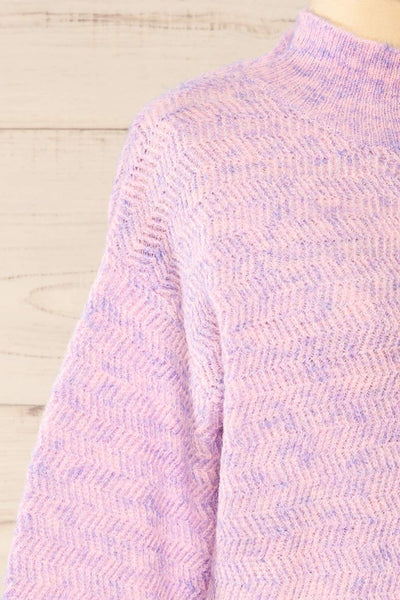 Zurich Pink & Blue Knit Turtleneck Sweater | La petite garçonne side close-up