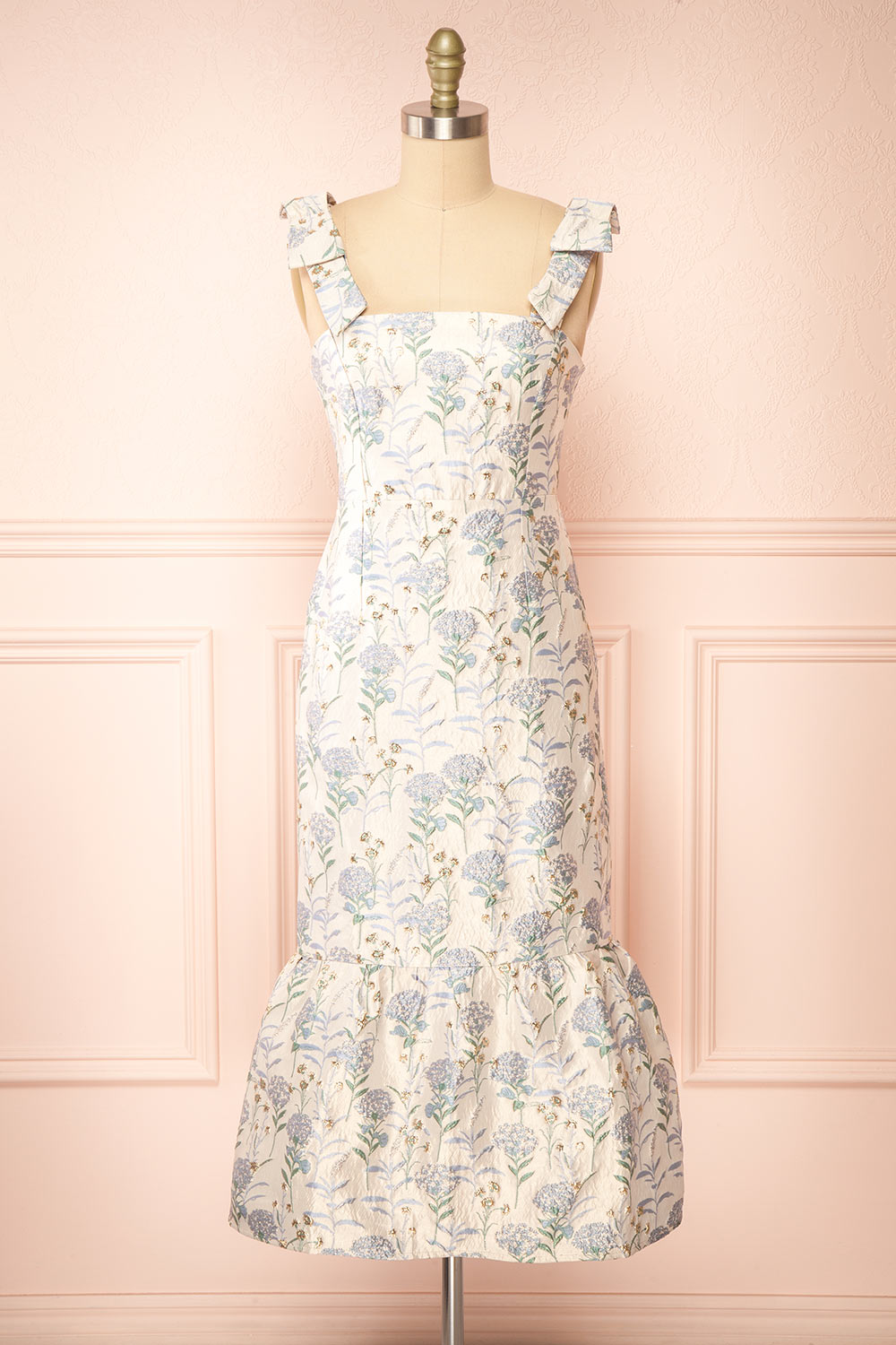 Zylara | Floral Jacquard Midi Dress