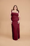 Mia Burgundy Maxi Dress w/ Ruffled Straps | Boudoir 1861 plus size on model