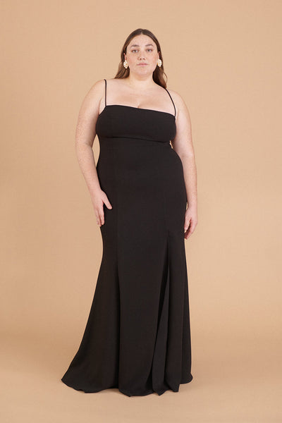 Milena Black Mermaid Gown with Slit | La Petite Garçonne on model
