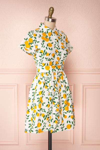Achillea White Lemon Print Shirt Dress | Boutique 1861 side view