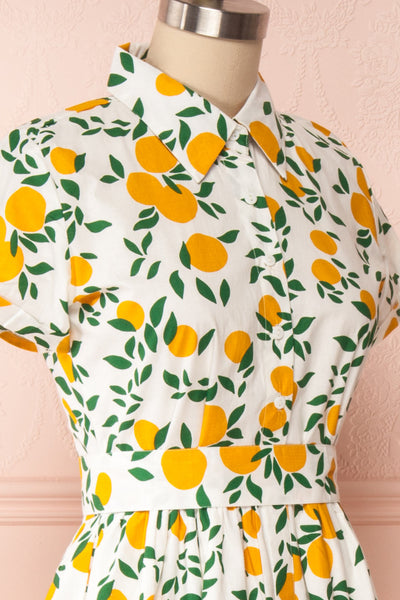 Achillea White Lemon Print Shirt Dress | Boutique 1861 side close up