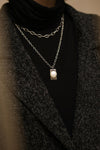 Acrius Silver Layered Chain Necklace w Pendants | La Petite Garçonne on model