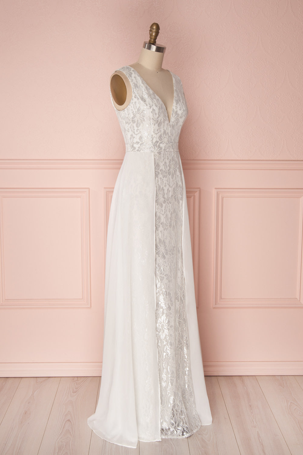 Adalgisa White & Silvery Lace Mermaid Bridal Dress | Boudoir 1861 8