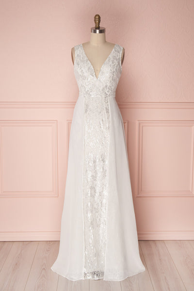 Adalgisa White & Silvery Lace Mermaid Bridal Dress | Boudoir 1861 4