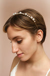 Adalheid Golden Headband with Pearl Ornamentation | Boudoir 1861 on model with short hair