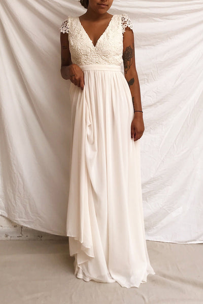 Adalia Cream Lace Bodice Maxi Bridal Gown | Boutique 1861 model look