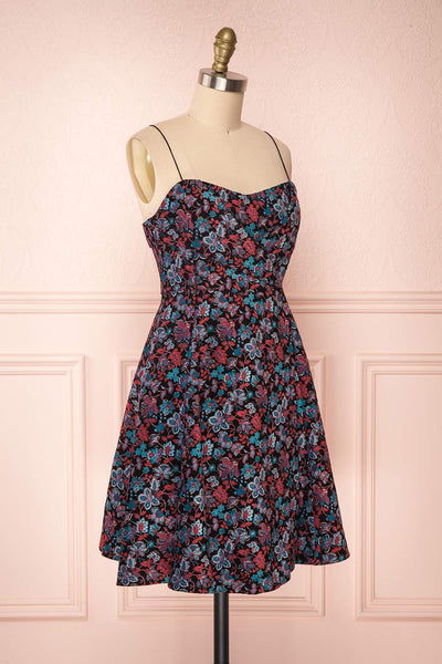 Adamina Black Floral Dress | Robe Fleurie side view | Boutique 1861