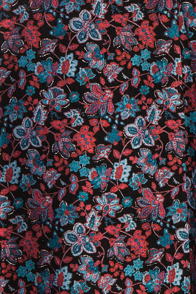 Adamina Black Floral Dress | Robe Fleurie fabric close up | Boutique 1861
