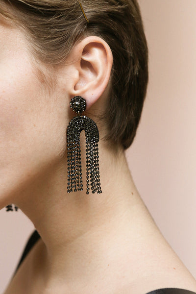 Adeas Black Statement Crystal Pendant Earrings | Boutique 1861 on model