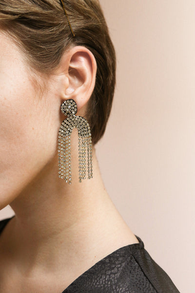 Adeas Silver Statement Crystal Pendant Earrings | Boutique 1861 on model