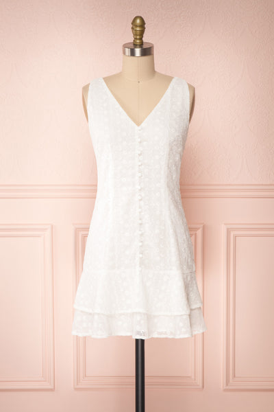 Adelaide White Short Summer Dress w/ Frills | Boutique 1861