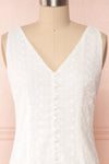 Adelaide White Short Summer Dress w/ Frills front close up | Boutique 1861
