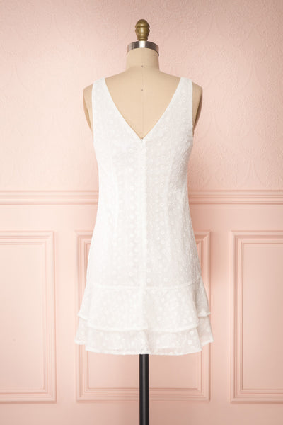 Adelaide White Short Summer Dress w/ Frills back view | Boutique 1861