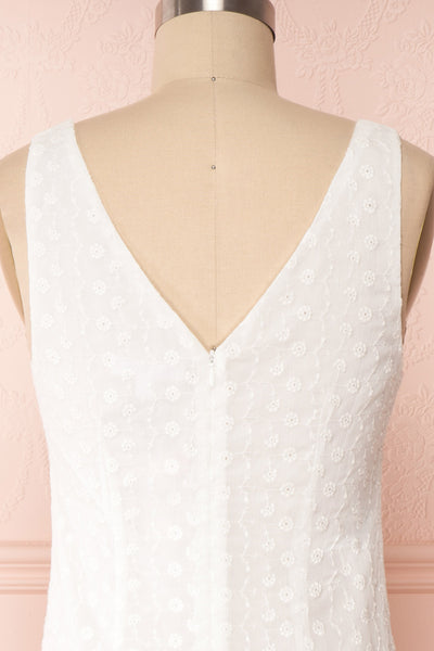 Adelaide White Short Summer Dress w/ Frills back close up | Boutique 1861