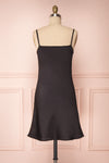 Adella Noir Black Short Satin Dress w/ Lace back view | Boutique 1861