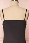 Adella Noir Black Short Satin Dress w/ Lace back close up | Boutique 1861