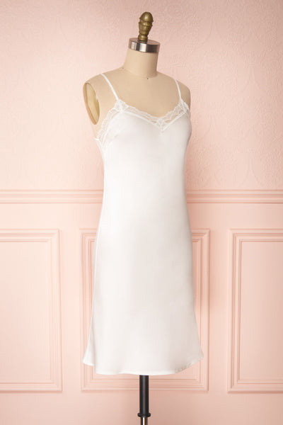 Adella Blanc White Short Satin Dress w/ Lace side view | Boutique 1861