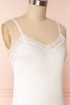 Adella Blanc White Short Satin Dress w/ Lace side close up | Boutique 1861
