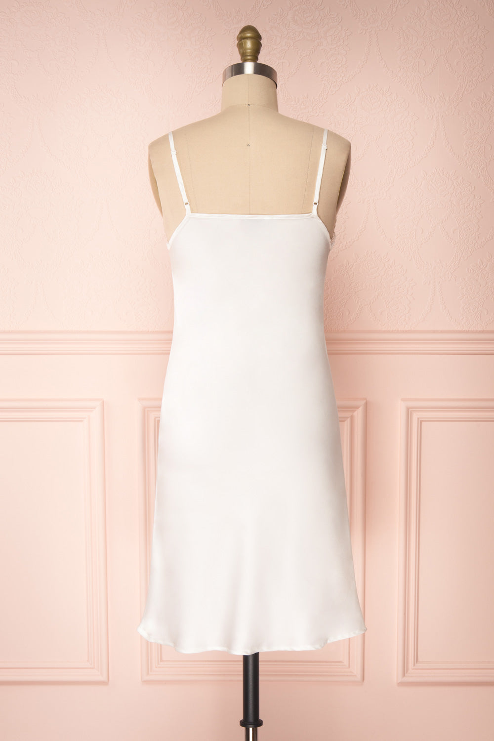 Adella Blanc White Short Satin Dress w/ Lace