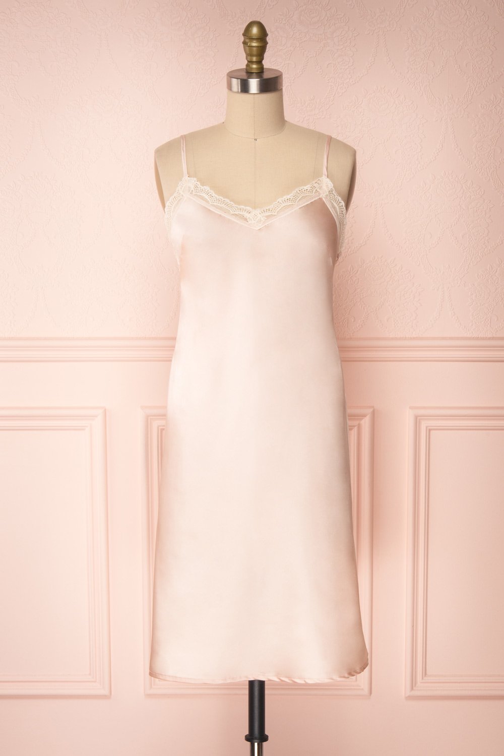 Adella Blush Pink Short Satin Dress w/ Lace | Boutique 1861 plus
