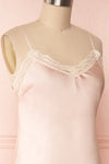 Adella Blush Pink Short Satin Dress w/ Lace side close up | Boutique 1861
