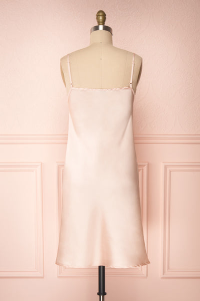Adella Blush Pink Short Satin Dress w/ Lace back view | Boutique 1861